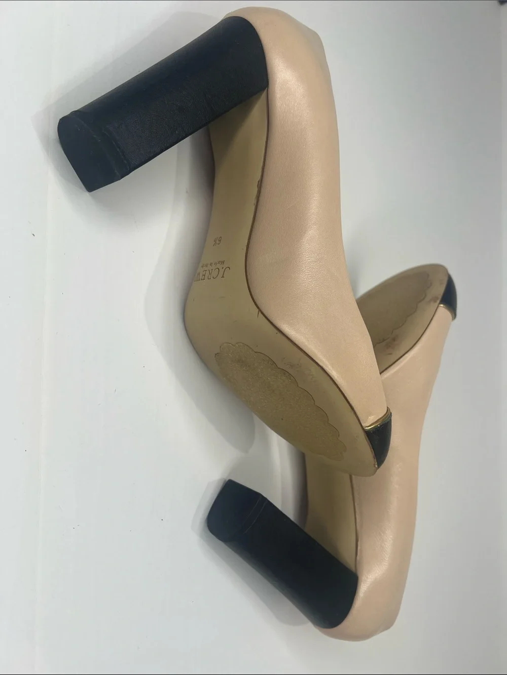 Leather Two-Tone Block Heel Pumps - Nude & Black